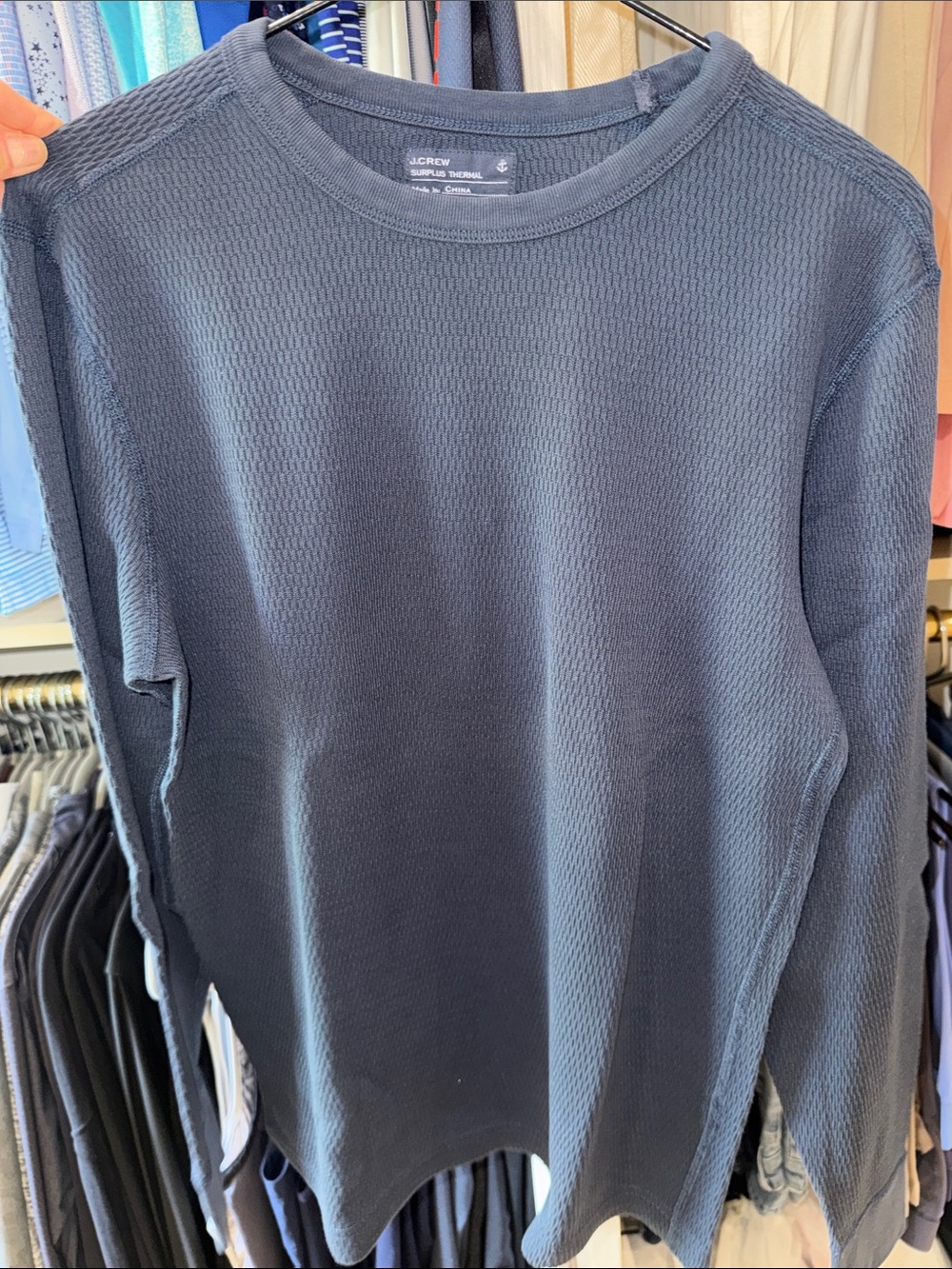 J. Crew Men's Navy Waffle Crewneck Sweater